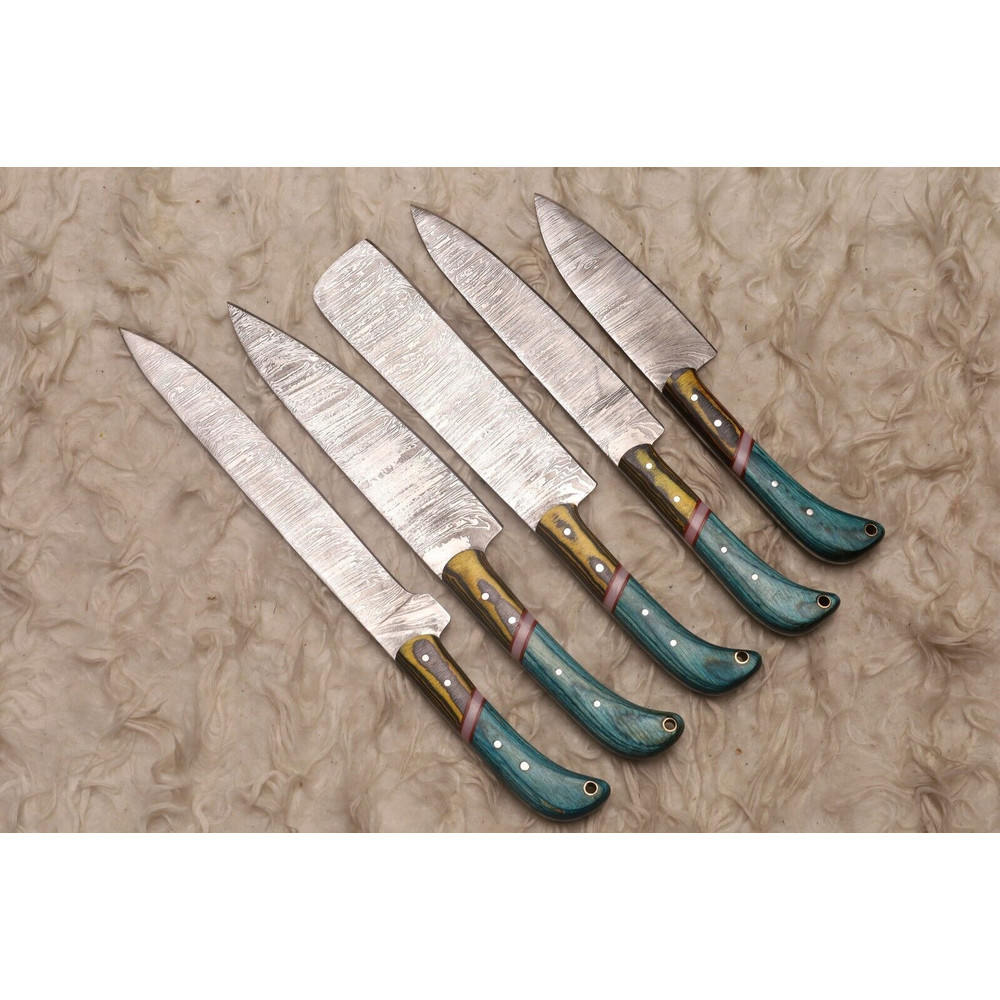 Custom Forged Damascus Steel 5 Piece Chef Knife Collection Premium Set 2