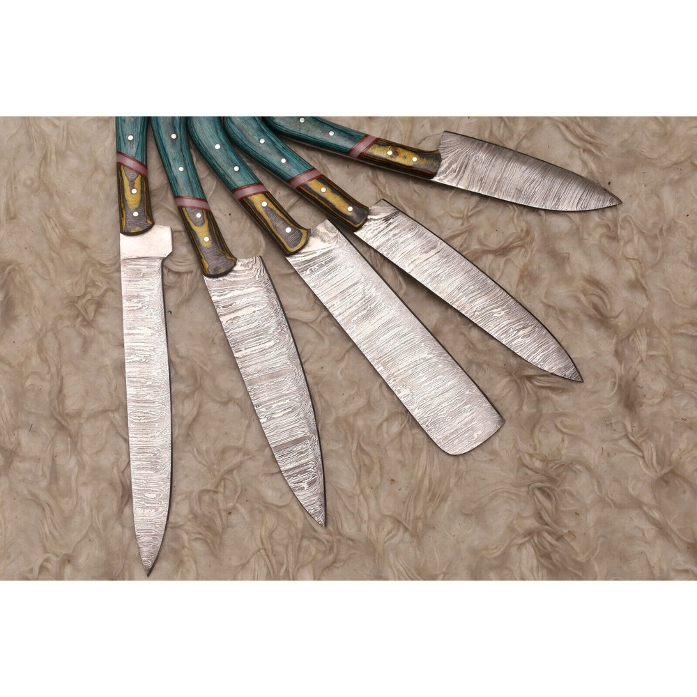 Custom Forged Damascus Steel 5 Piece Chef Knife Collection Premium Set 3