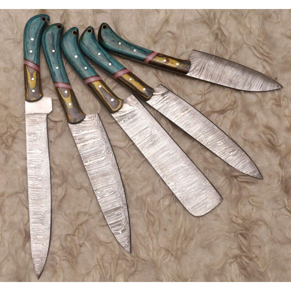 Custom Forged Damascus Steel 5 Piece Chef Knife Collection Premium Set 0