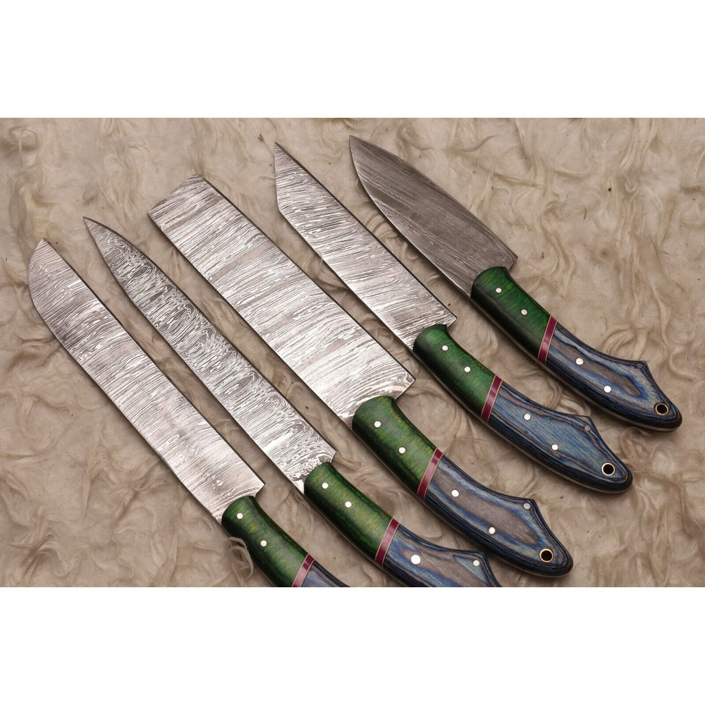 Master Chef 5 Pc Damascus Steel Knife Set Handmade Wood Handle Blades 1