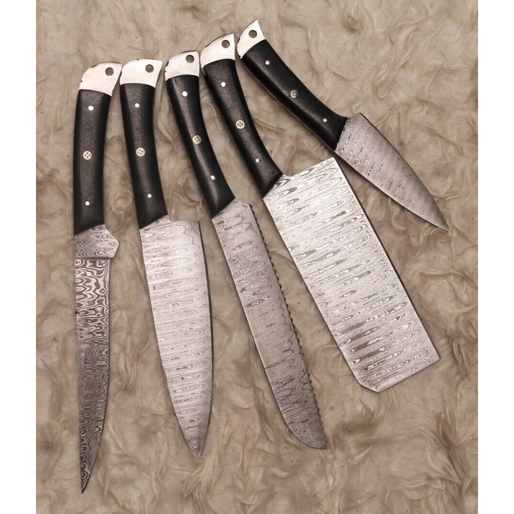 Hand Forged Damascus Steel Kitchen Knife Set Professional 5 Piece Cutlery 0