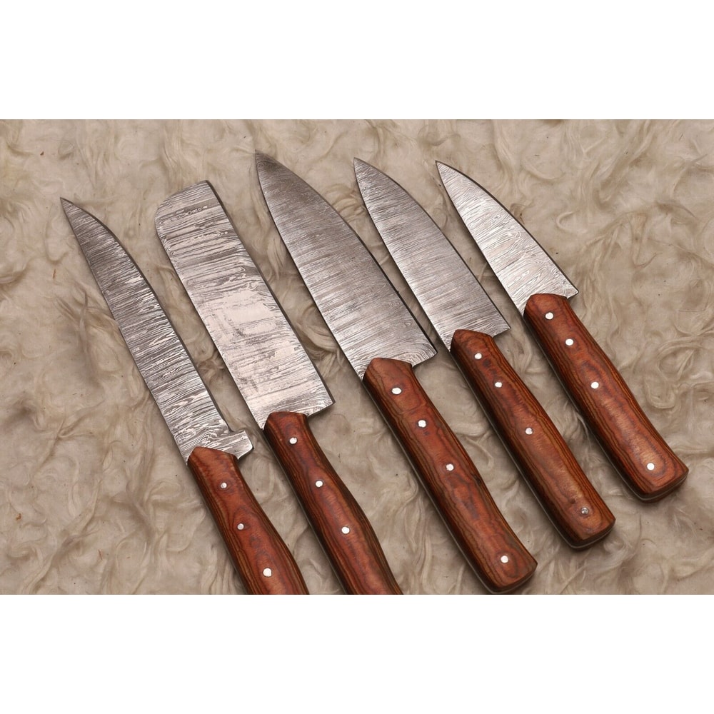 Authentic Handmade Damascus Steel Chef Knives 5 Pc Professional Set 1
