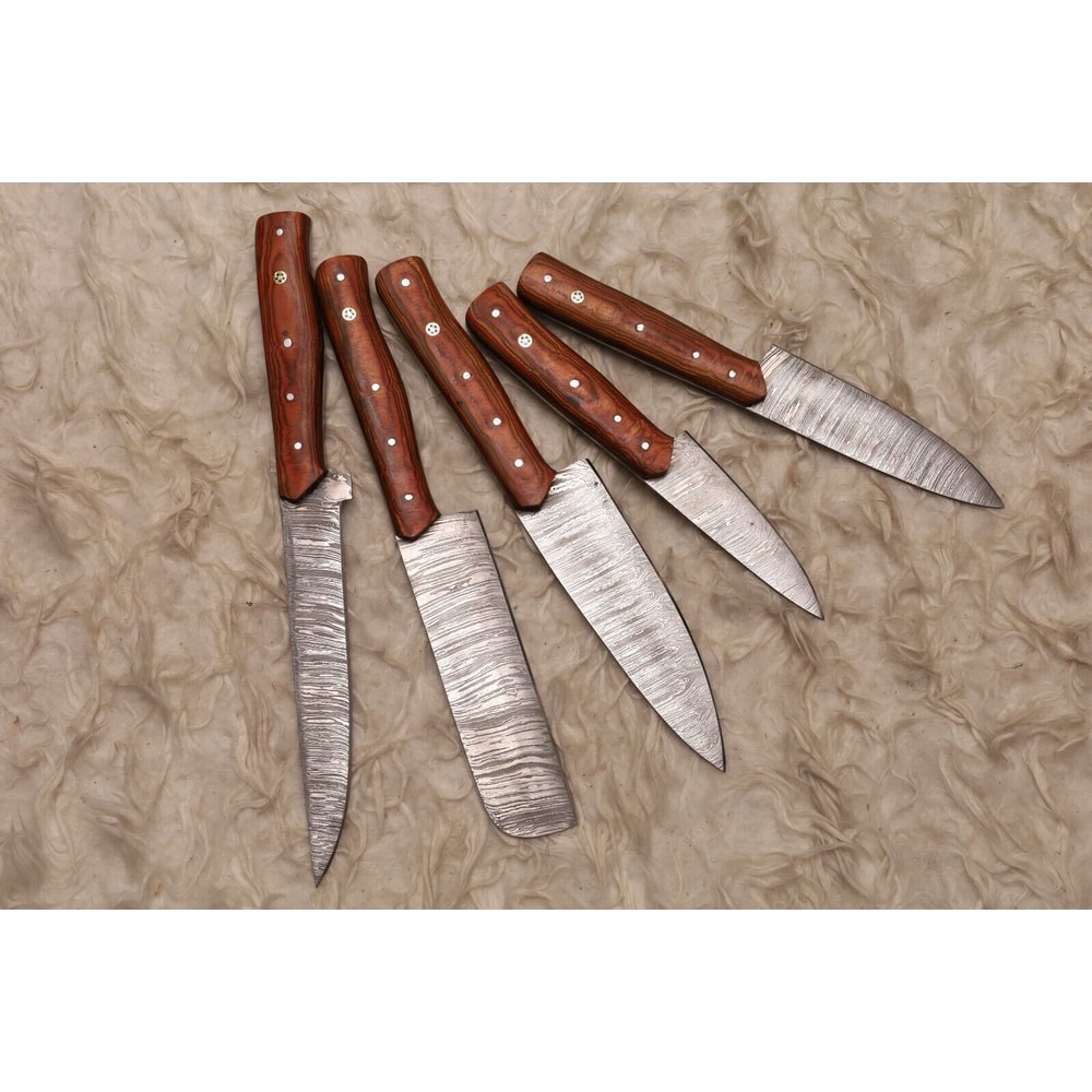 Authentic Handmade Damascus Steel Chef Knives 5 Pc Professional Set 0