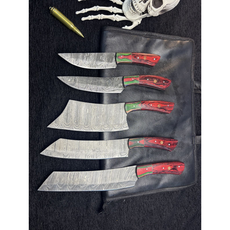 Hand Forged Damascus Steel Chef Knife Set 5 Pc Professional Essentials 0