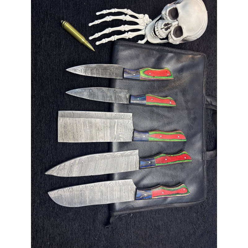 Damascus Steel Chef Knife Set Of 5 Hand Forged Wood Handle Kitchen Essentials 0