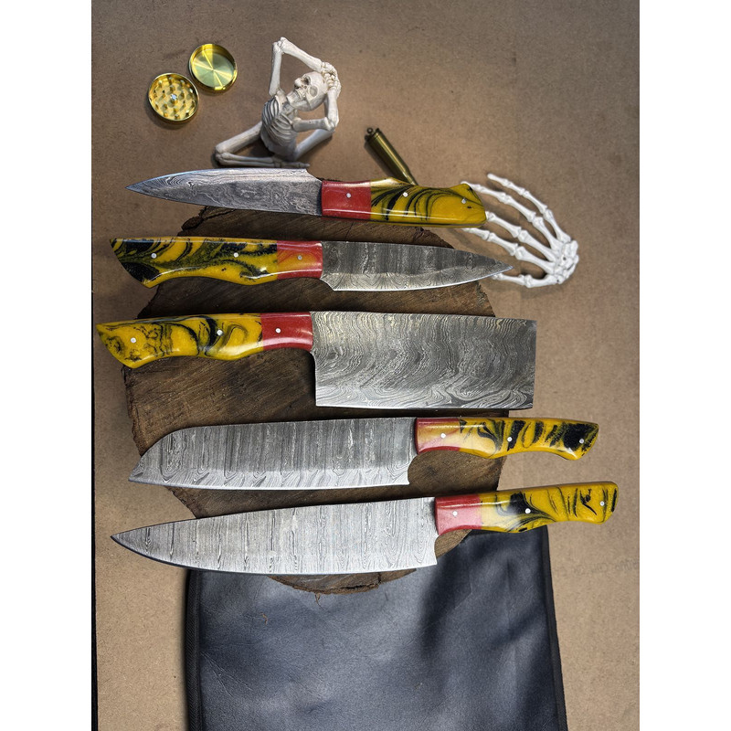 Custom Forged Damascus Steel Chef Knives Set Of 5 Professional Kitchen Tools 1