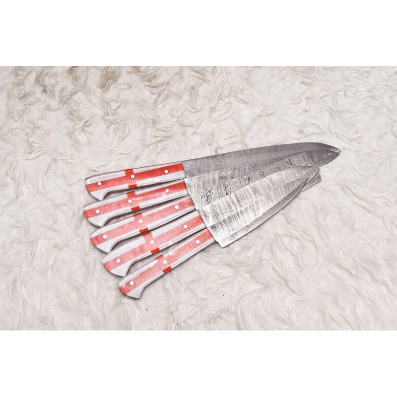 Timeless Damascus Steel Chef Knife Set 5 Pc Handcrafted Wood Handle 2