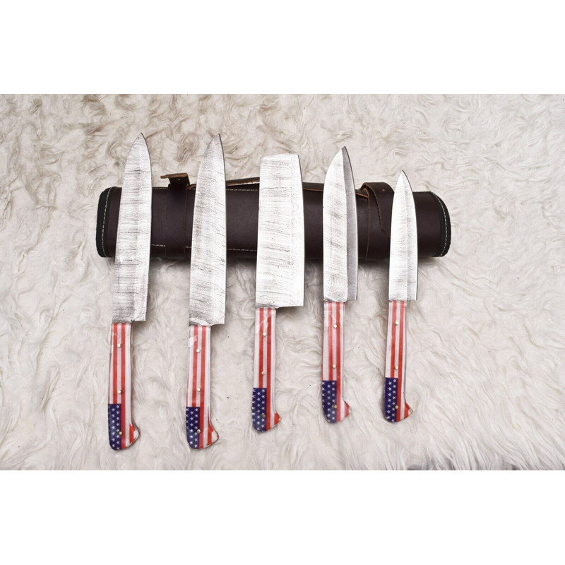 RusticEdge Damascus Kitchen Knife Set 5 Pc Hand Forged Chef Blades 1