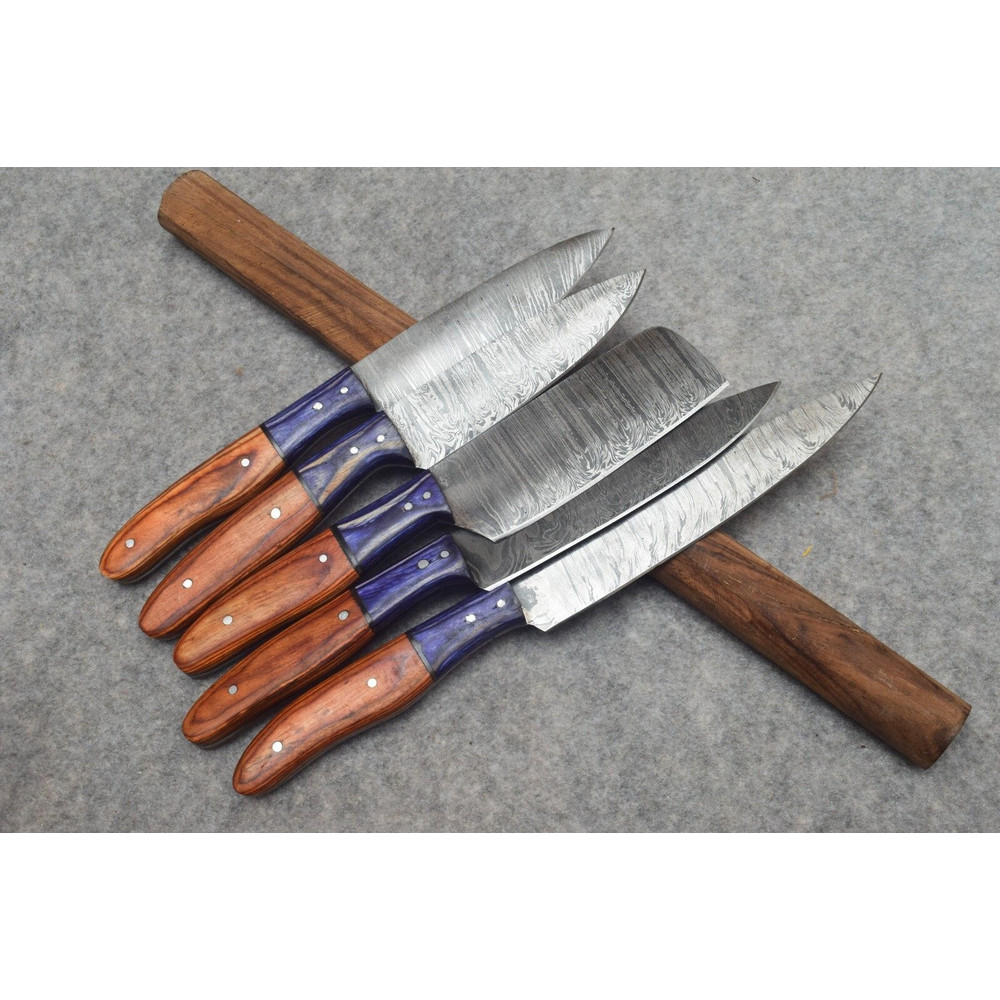 Twist Damascus Steel Kitchen Knife Set Handmade Chef Knives With Pakawood Handles 3