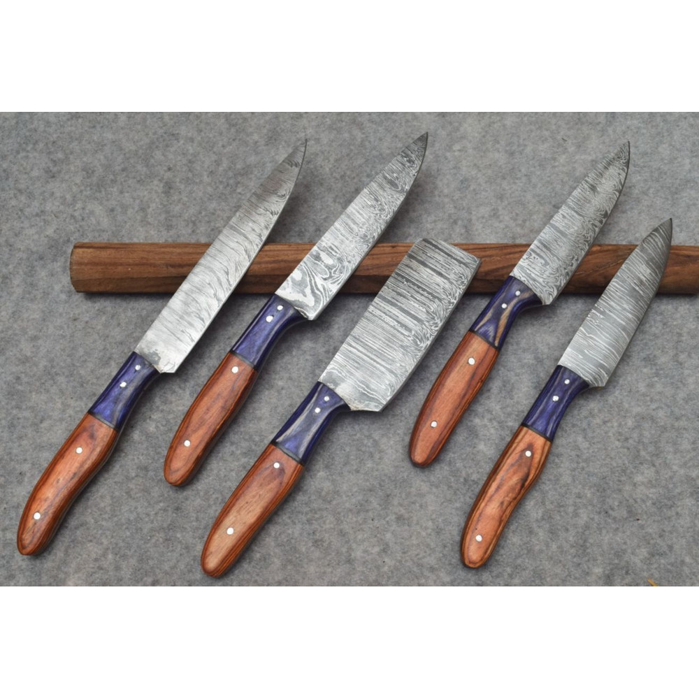 Twist Damascus Steel Kitchen Knife Set Handmade Chef Knives With Pakawood Handles 0