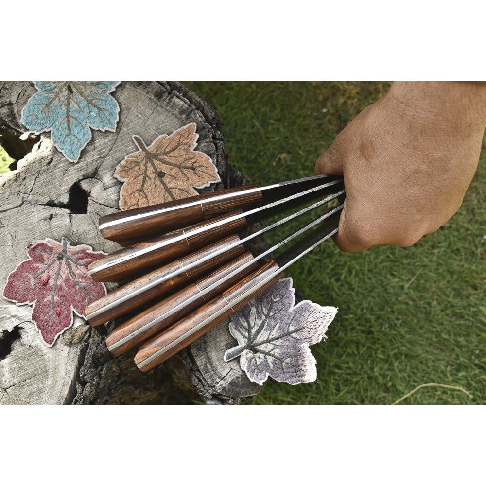 Twist Pattern Damascus Chef Knives Lot Of 5 Handmade Hardwood Handle Set 2