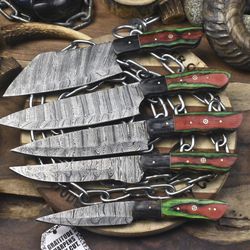 5 pc premium twist damascus steel chef knife set | hardwood handle cutlery