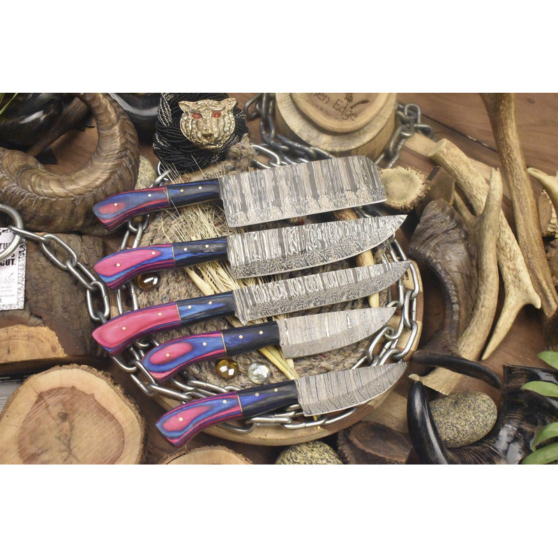 Artisan Damascus Chef Knife Collection 5 Pc HandForged Twist Pattern Blades 1