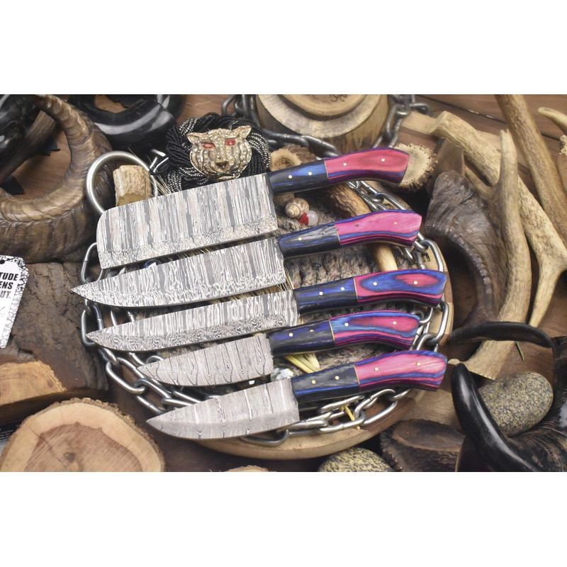 Artisan Damascus Chef Knife Collection 5 Pc HandForged Twist Pattern Blades 0