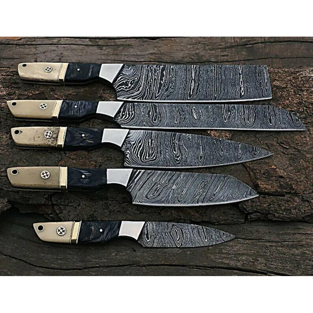 5 Pcs Handmade Damascus Steel Chef Knife Set Forged Kitchen Knives With Rosewood Handle BBQ Anniv 3