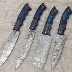 handmade hand-forged damascus steel chef knife set | 4-piece kitchen knives collection