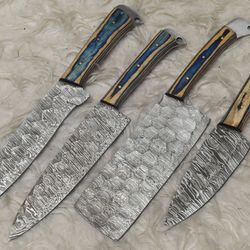 hand-forged damascus steel chef knife set | 4-piece kitchen knives collection