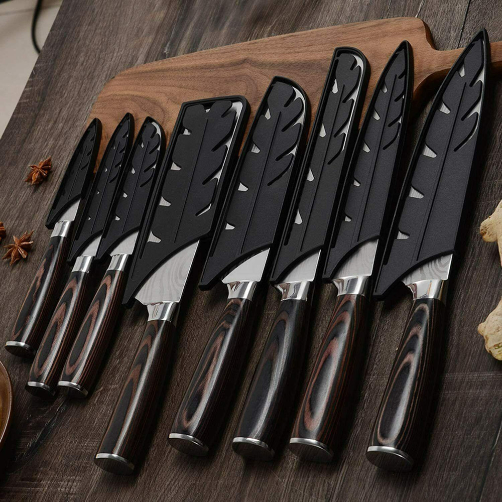 Kitchen Knife Set Damascus Style Stainless Steel Chef Knives 10Piece Laser Pattern Cleaver Profes