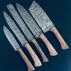 9" to 13" damascus steel chef knife collection | hand-forged twist pattern kitchen knife set
