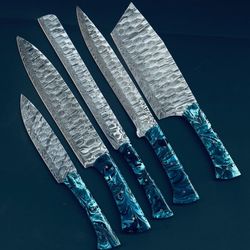 custom twist damascus steel knife set | handmade 9"-13" professional chef knives