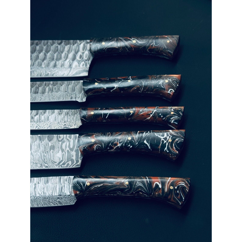 Custom Made Damascus Steel Chef Knife Set 913 Handmade Forged Knives With BoneWood Handles 2