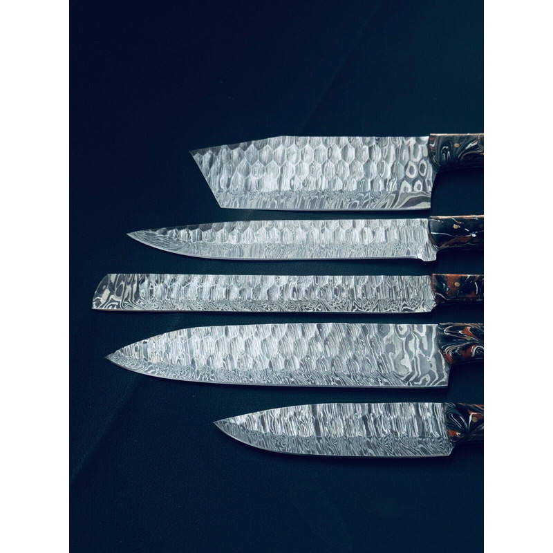 Custom Made Damascus Steel Chef Knife Set 913 Handmade Forged Knives With BoneWood Handles 3