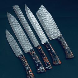 custom made damascus steel chef knife set | 9"-13" handmade forged knives with bone/wood handles