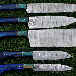 custom damascus steel 5-piece chef knife collection | black beer kitchen knife set