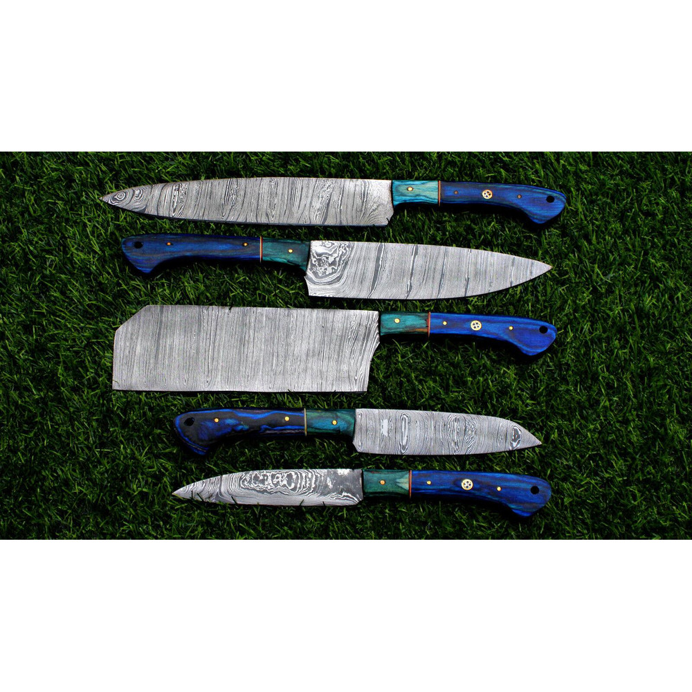 Custom Damascus Steel 5Piece Chef Knife Collection BLACK BEER Kitchen Knife Set 1