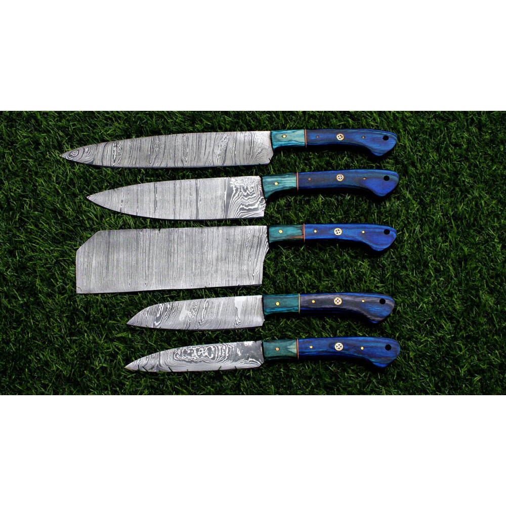 Custom Damascus Steel 5Piece Chef Knife Collection BLACK BEER Kitchen Knife Set 2