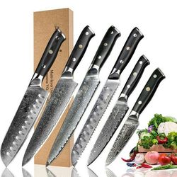 6pcs professional damascus steel chef knife set | vg10 core kitchen knives with g10 handle