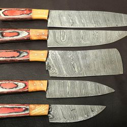 handmade damascus steel 5-piece kitchen chef knife set with pakka wood handle