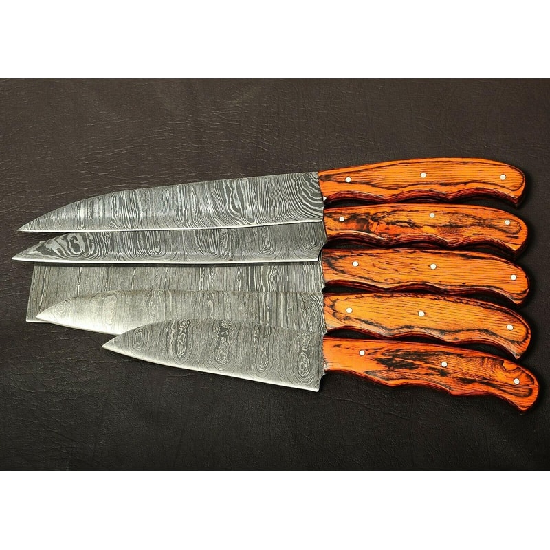Custom Forged Damascus Steel Kitchen Knives Set Of 5 Razor Sharp Blades 2