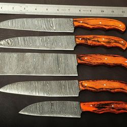 custom forged damascus steel kitchen knives set of 5 – razor sharp blades