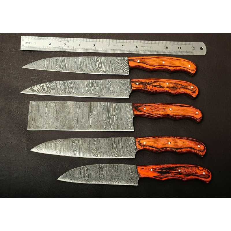 Custom Forged Damascus Steel Kitchen Knives Set Of 5 Razor Sharp Blades 0