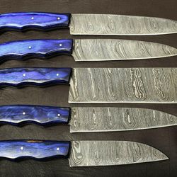 professional handmade damascus kitchen knife set – 5pc with wooden handles
