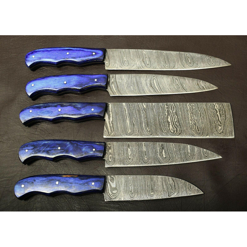 Professional Handmade Damascus Kitchen Knife Set 5Pc With Wooden Handles 0