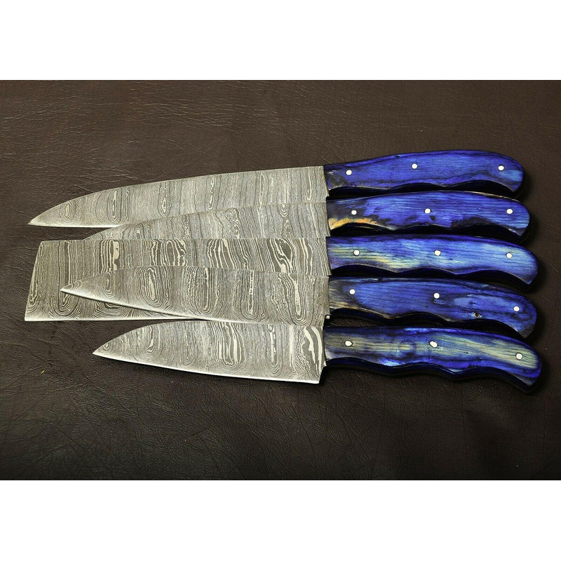 Professional Handmade Damascus Kitchen Knife Set 5Pc With Wooden Handles 1