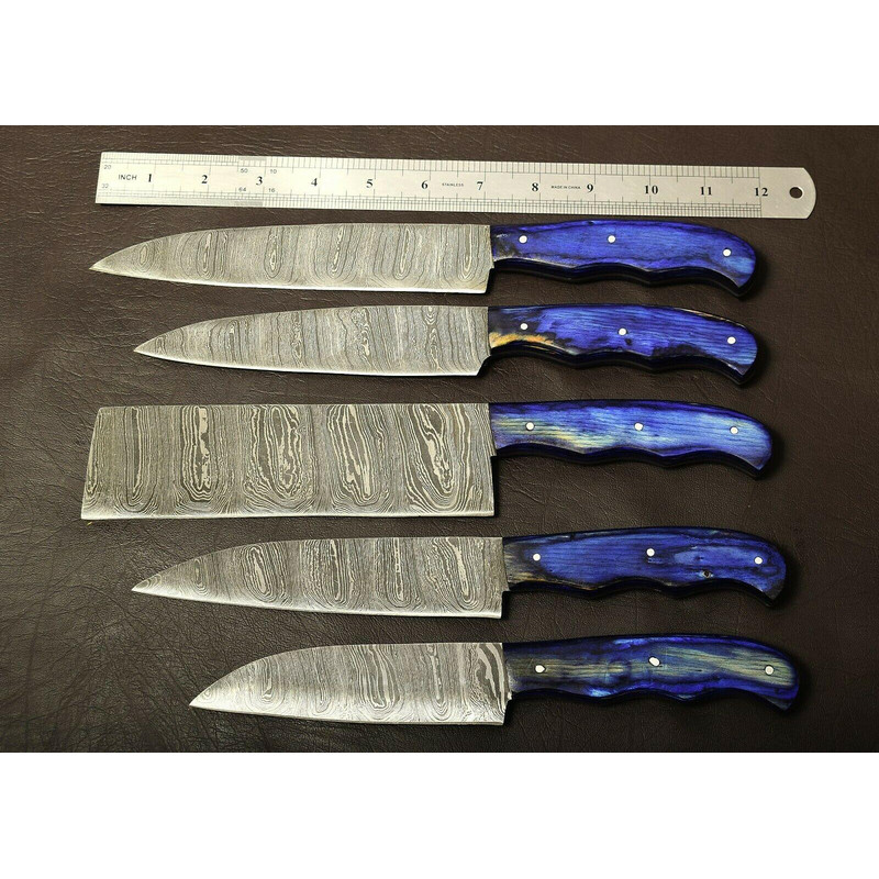 Professional Handmade Damascus Kitchen Knife Set 5Pc With Wooden Handles 3