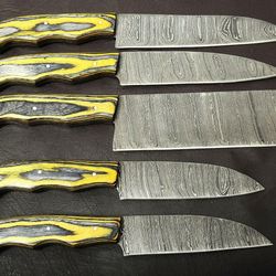 hand forged damascus steel 5pc chef knife collection with pakka wood