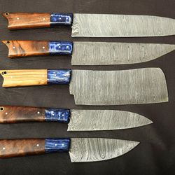 premium 5pc handmade damascus chef knives – durable & sharp kitchen set