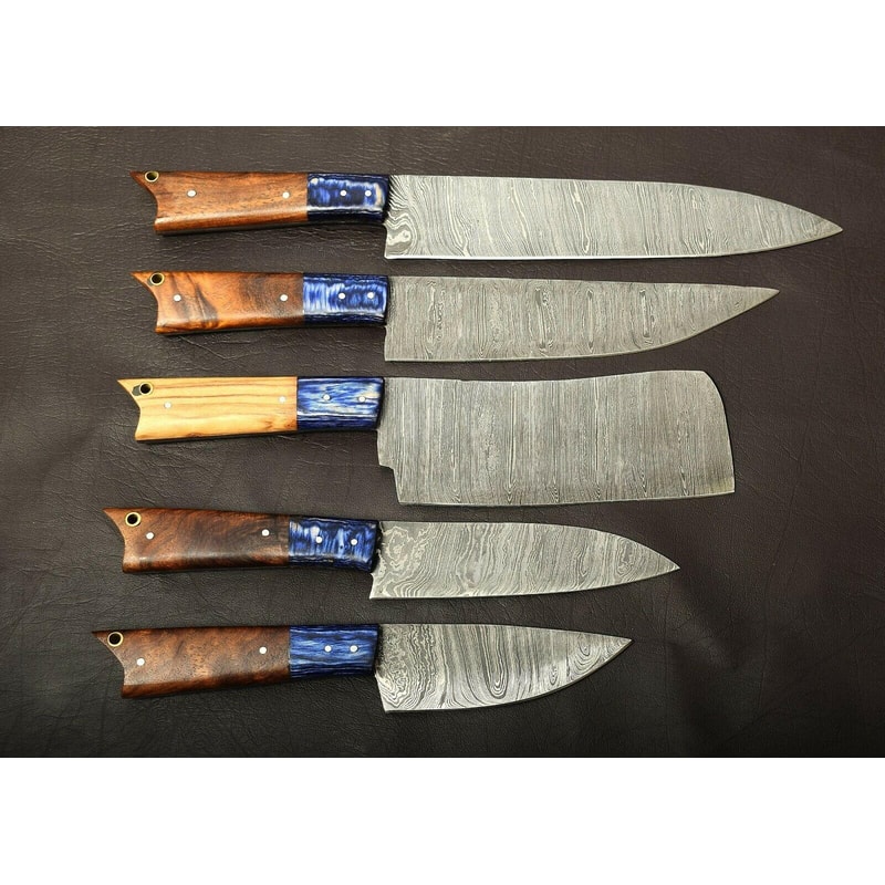 Premium 5Pc Handmade Damascus Chef Knives Durable Sharp Kitchen Set 0