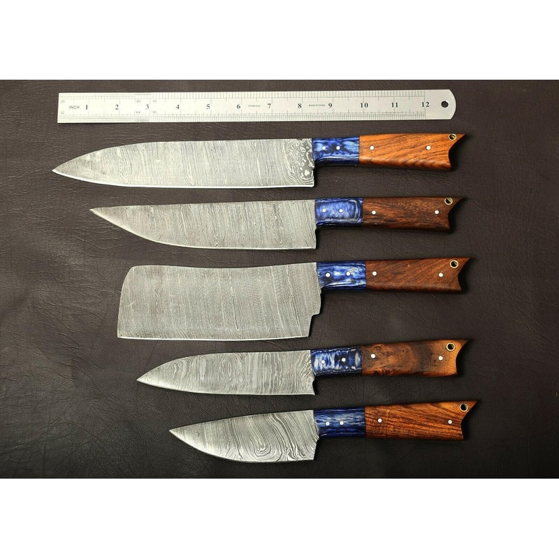Premium 5Pc Handmade Damascus Chef Knives Durable Sharp Kitchen Set 3