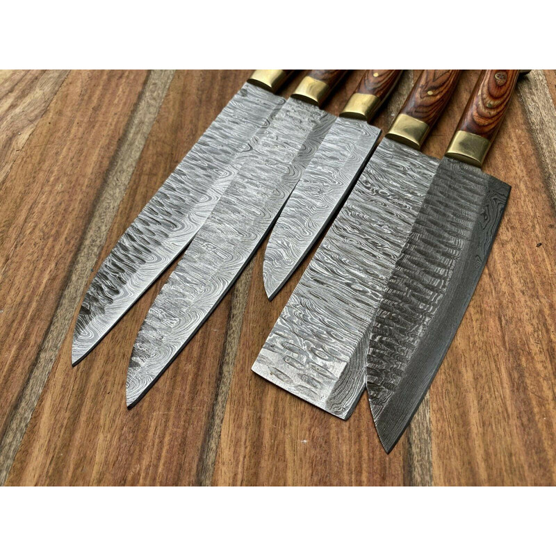Authentic Damascus Steel Kitchen Knife Set 5Pc Handmade Chef Knives 1
