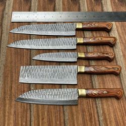 authentic damascus steel kitchen knife set – 5pc handmade chef knives