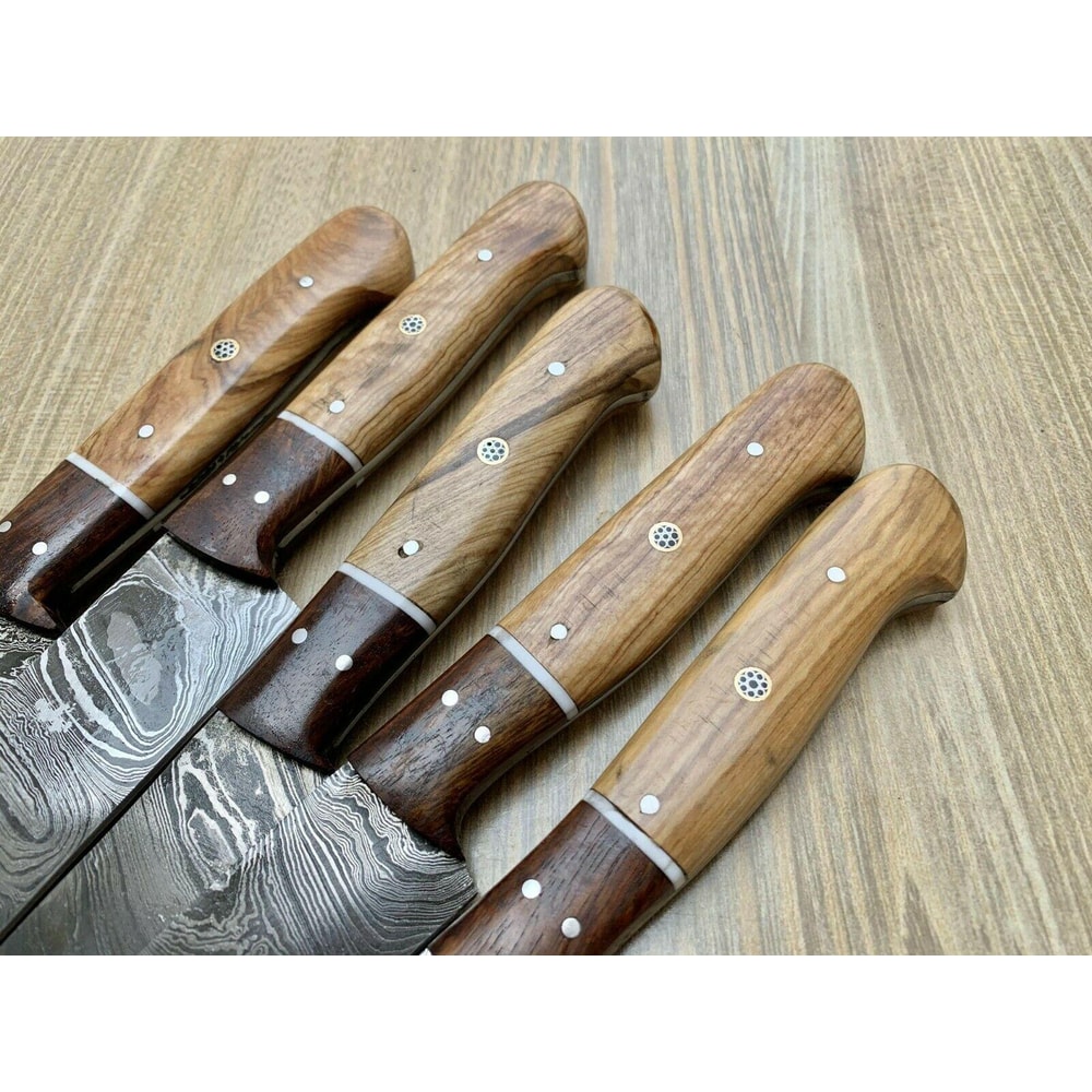 Luxury Damascus Kitchen Knives 5Pc Handmade Chef Set With Razor Sharp Blades 1