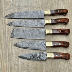 premium custom damascus steel kitchen knife set – handmade wooden handle chef knives