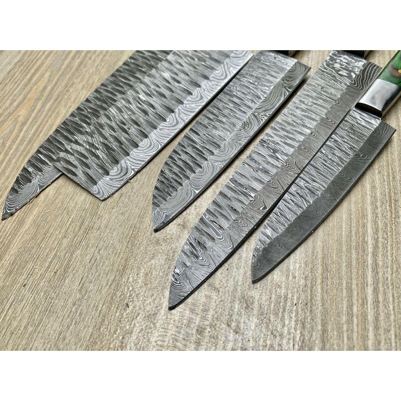 Forged Damascus Steel Chef Knives Set Handmade Kitchen Cutlery With Wood Handles 1