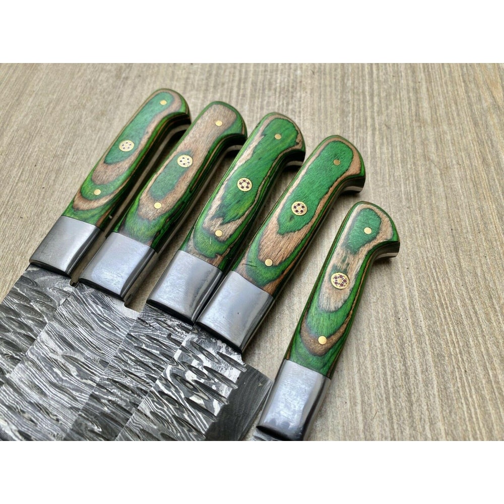 Forged Damascus Steel Chef Knives Set Handmade Kitchen Cutlery With Wood Handles 2