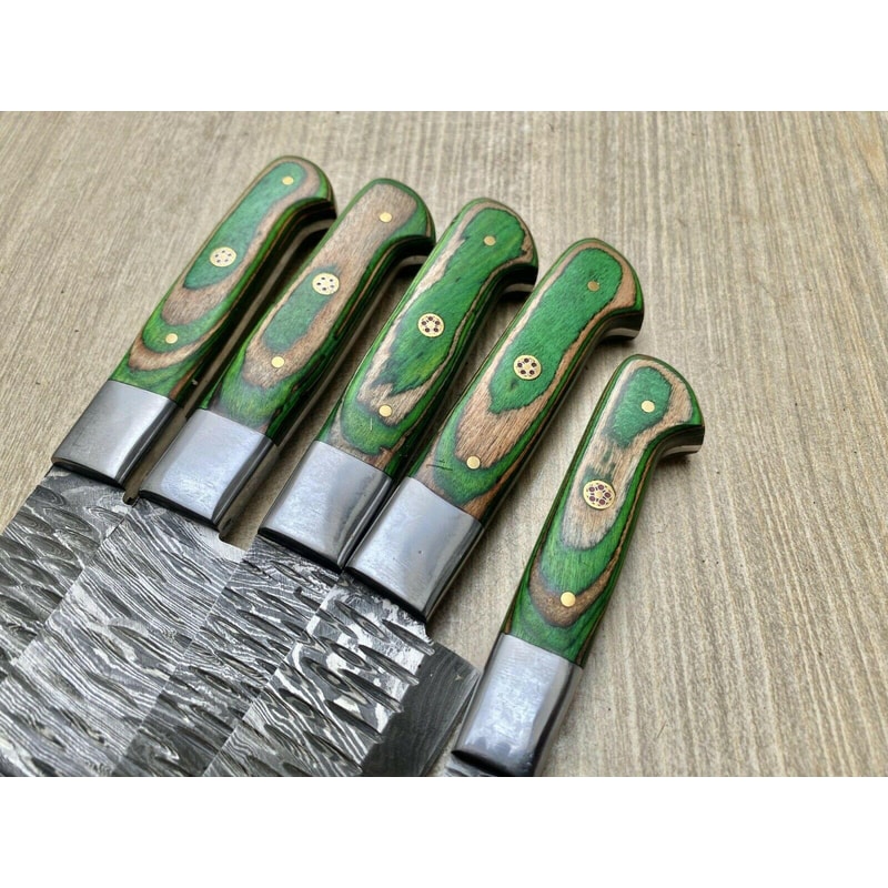 Forged Damascus Steel Chef Knives Set Handmade Kitchen Cutlery With Wood Handles 2
